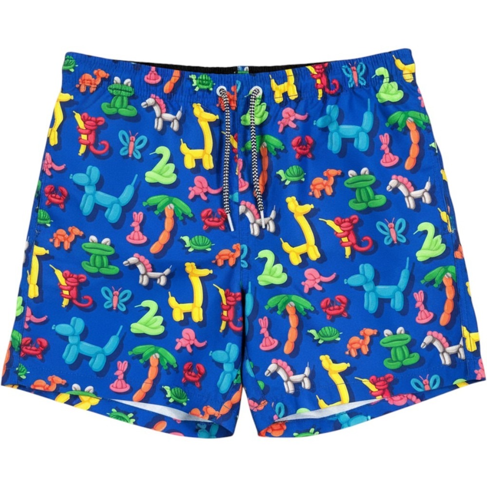 Balloon Animal Print Blue Swim Trunks Men XL Board Shorts Whimsical Beachwear